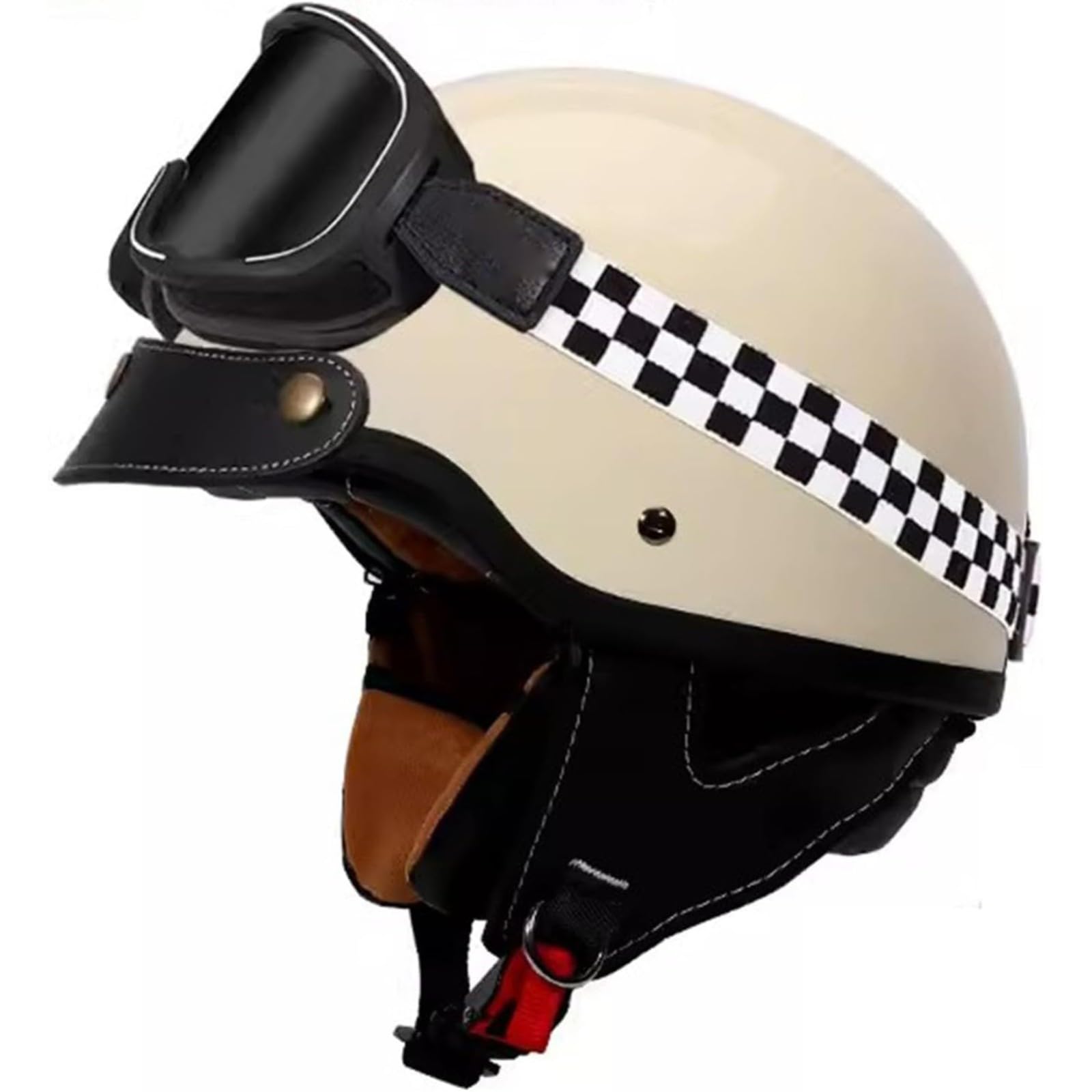 Motorrad Halbhelme Vintage Helme Mit Schutzbrille, ECE Zertifizierter Jethelm Retro, Chopperhelm, Rollerhelm Mit Sonnenblende A,L=57~58CM von BYFHHHH