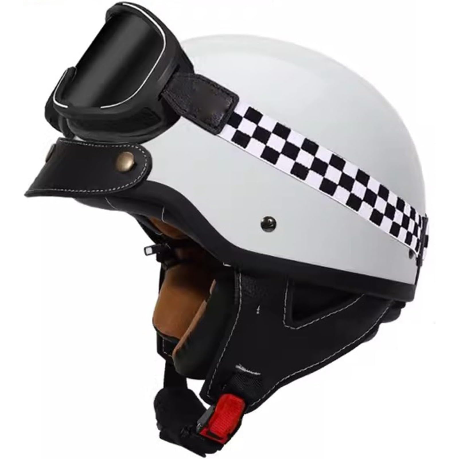 Motorrad Halbhelme Vintage Helme Mit Schutzbrille, ECE Zertifizierter Jethelm Retro, Chopperhelm, Rollerhelm Mit Sonnenblende B,XXL=61~62CM von BYFHHHH
