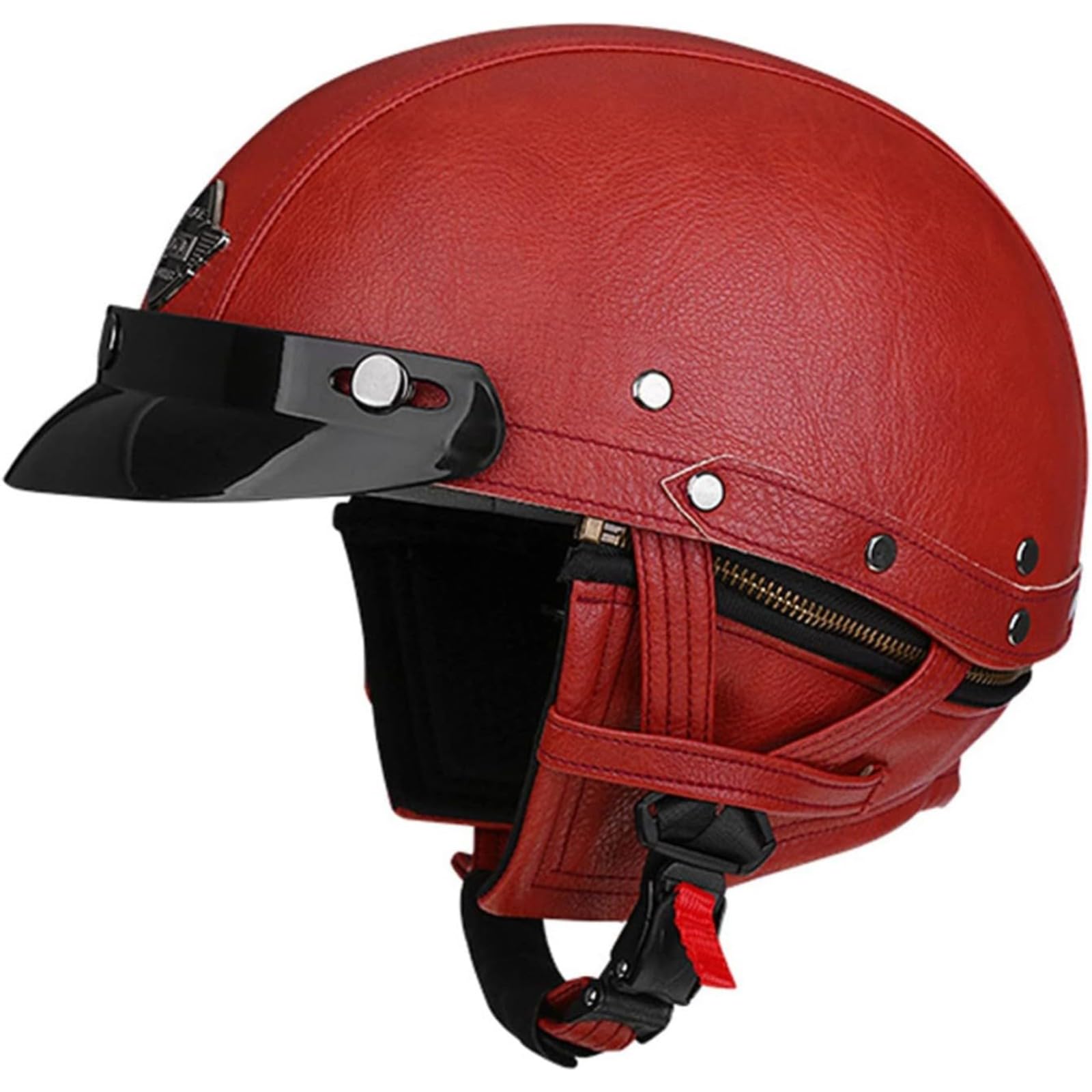 Motorrad-Halbschalenhelm Aus Leder, ECE-Zulassung, Halbschalenhelm, Baseballmütze, Helm, Motorradhelm, Cruiser, Chopper, Rollerhelm Für Cruiser D,M=57~58CM von BYFHHHH