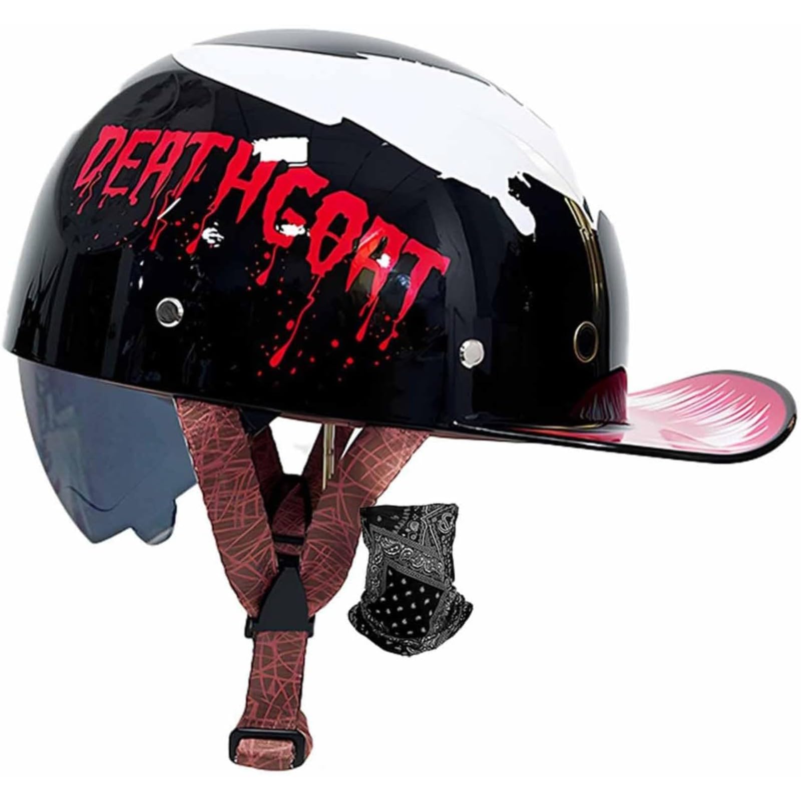 Motorradhelm Jethelm, DOT/ECE-Zertifizierter Rollerhelm Mit Visier Offener Helm Deutscher Motorrad-Halbhelm Mopedhelm Halbschalenhelm Motorrad-Cruiser-Helm E,L=59~60CM von BYFHHHH