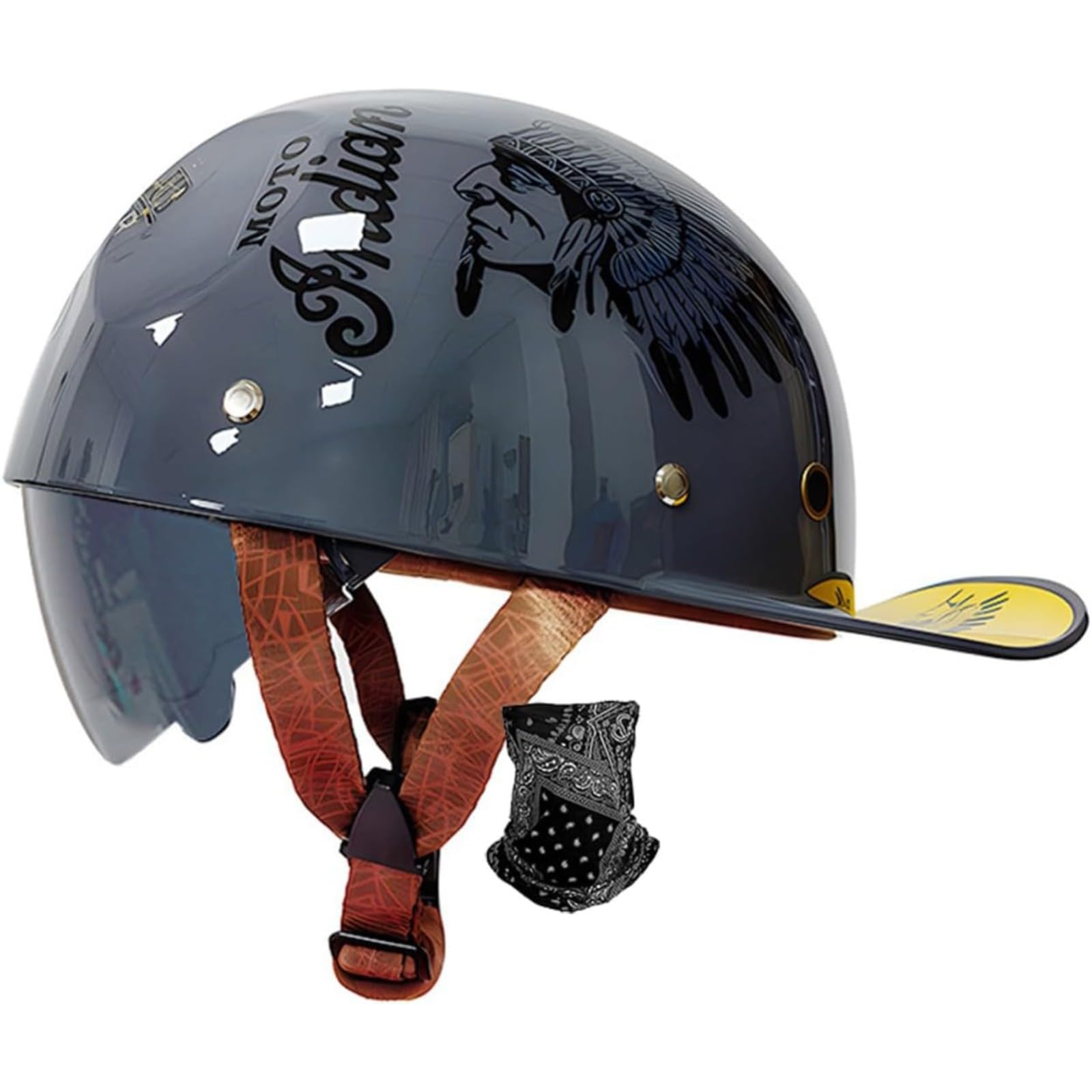 Motorradhelm Jethelm, DOT/ECE-Zertifizierter Rollerhelm Mit Visier Offener Helm Deutscher Motorrad-Halbhelm Mopedhelm Halbschalenhelm Motorrad-Cruiser-Helm I,XL=61~62CM von BYFHHHH