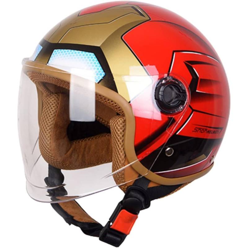 Motorradhelm Kinder Mädchen Junge, Kinder Rollerhelm Mofahelm Fahrradhelm, Kid Jethelm Mit Visier, Schnellverschluss Red von BYFHHHH