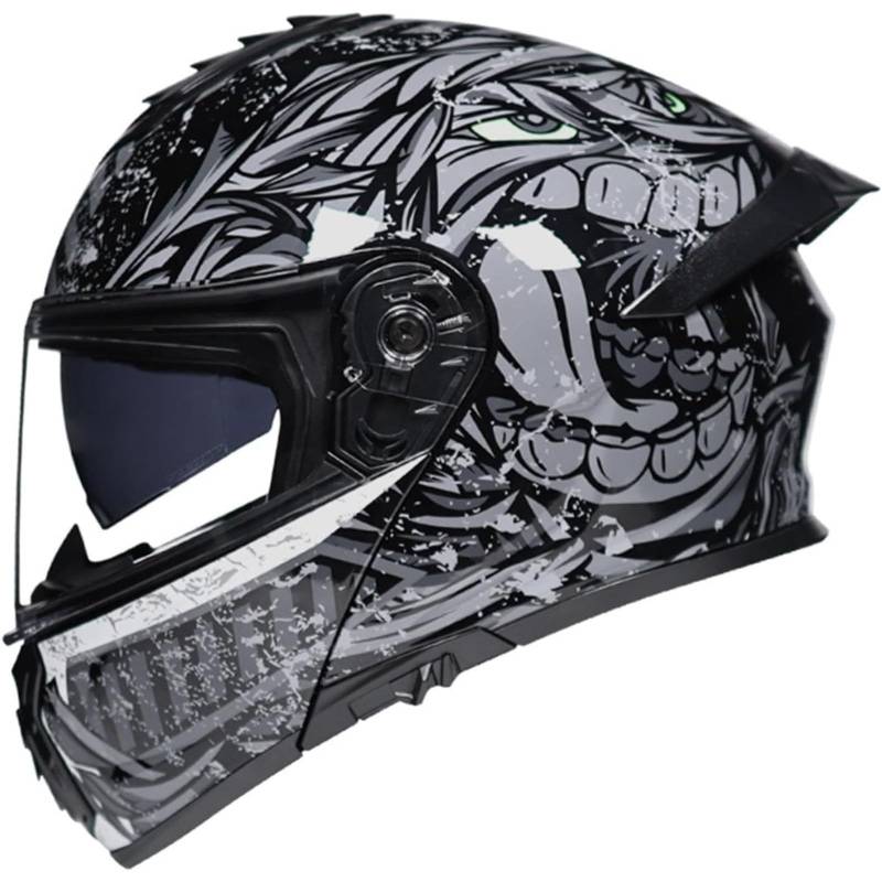 Motorradhelm Klapphelm, DOT/ECE-Geprüfter Integralhelm Motorrad-Roller-Sturzhelm Mit Doppelvisier, Damen Herren Erwachsene L,M=57~58CM von BYFHHHH