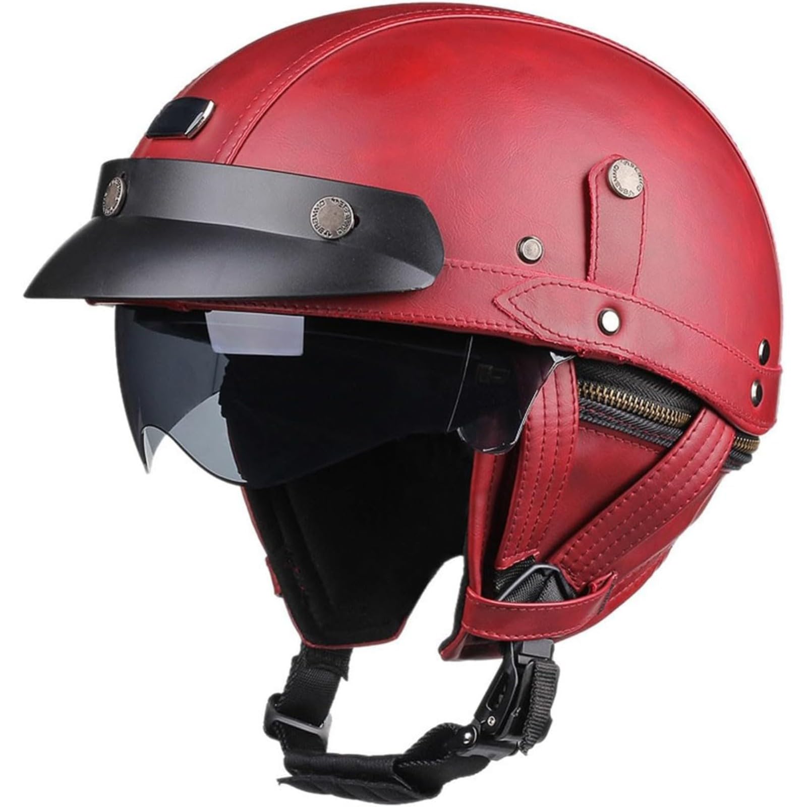 Retro Motorradhelm, ECE-Zertifizierter Lederhelm Jethelme Mopedhelm Mit Schutzbrille Motorrad-Halbhelm Herren Damen Brain-Cap Offener Helm Rollerhelm D,M=57~58CM von BYFHHHH