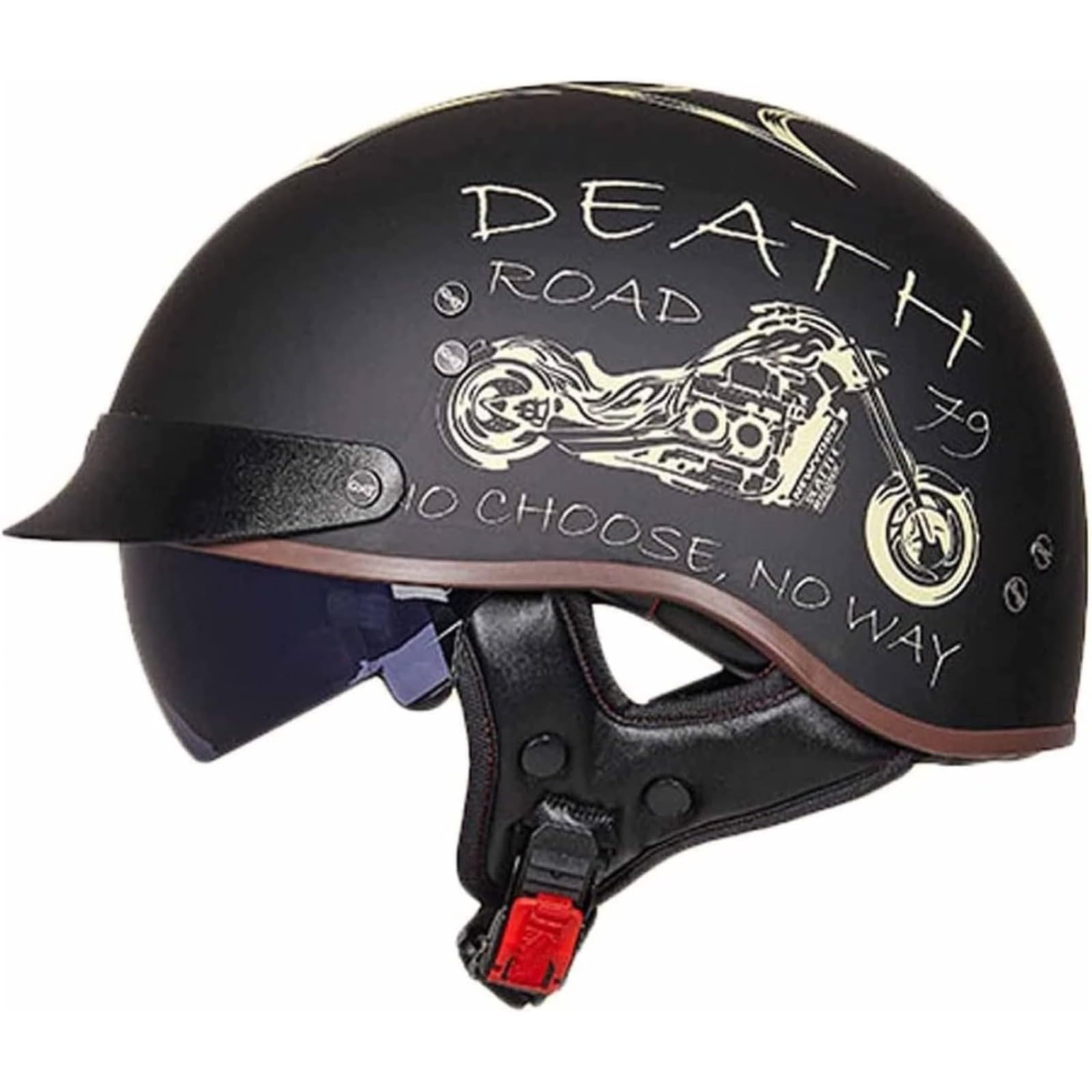 Retro Vintage Halbschalen-Jethelm, Halbschalen-Helm Mit ECE-Geprüfter Brain Cap Halbschalen-Rollerhelm Mit Visier Roller-Helm Chopper-Helm Mofa-Helm D,XXL=63~64CM von BYFHHHH