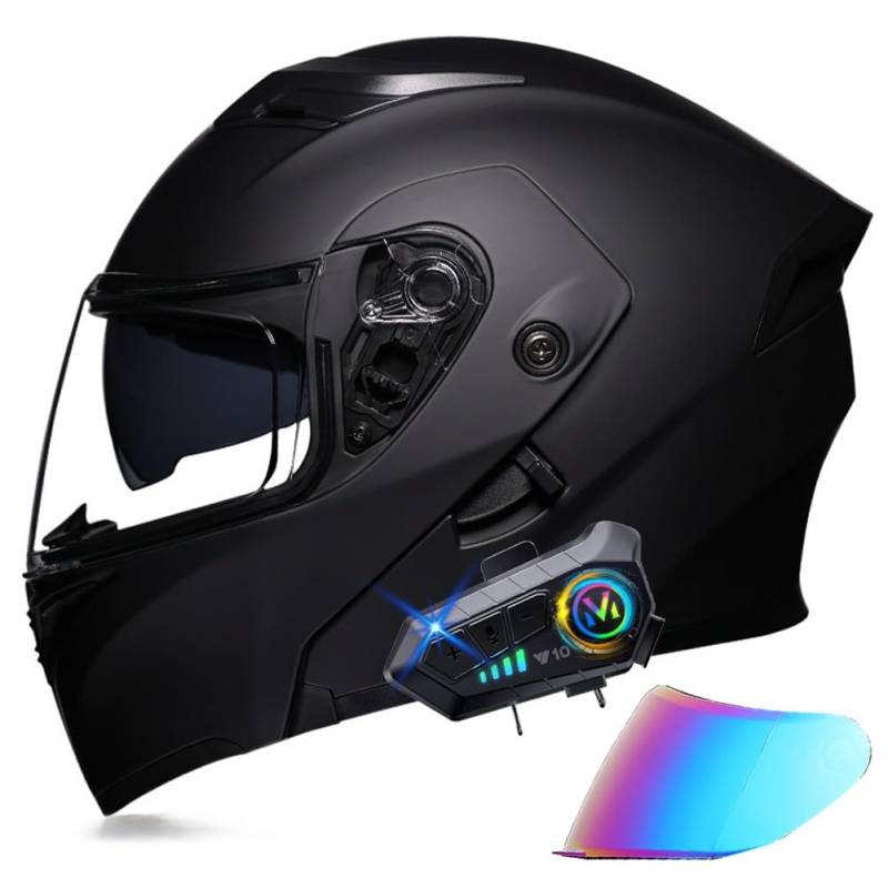 Klapphelm Motorradhelm mit Bluetooth Modulare Helm, ECE Zertifiziert Integralhelm mit Doppelvisier, mit Eingebautem Mikrofon für Automatische Reaktion, für Erwachsene Frauen Männer von BYGMWEP