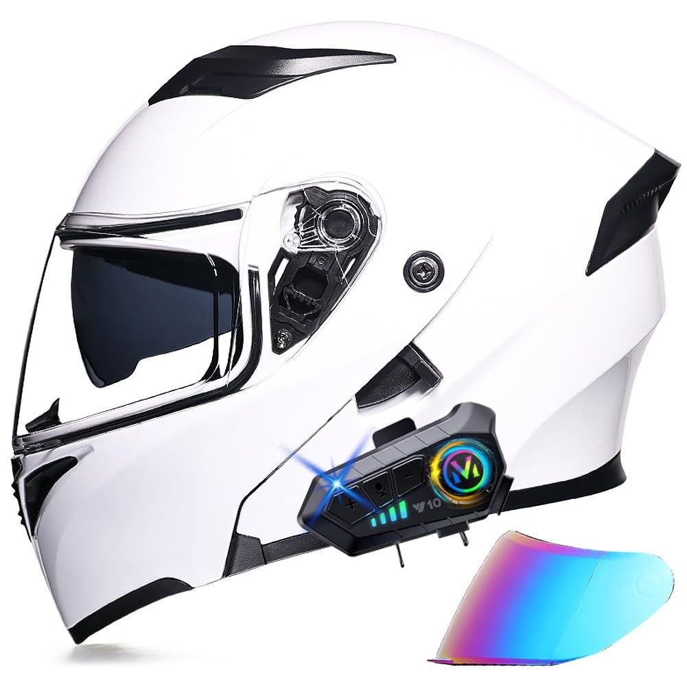 Klapphelm Motorradhelm mit Bluetooth Modulare Helm, ECE Zertifiziert Integralhelm mit Doppelvisier, mit Eingebautem Mikrofon für Automatische Reaktion, für Erwachsene Frauen Männer von BYGMWEP