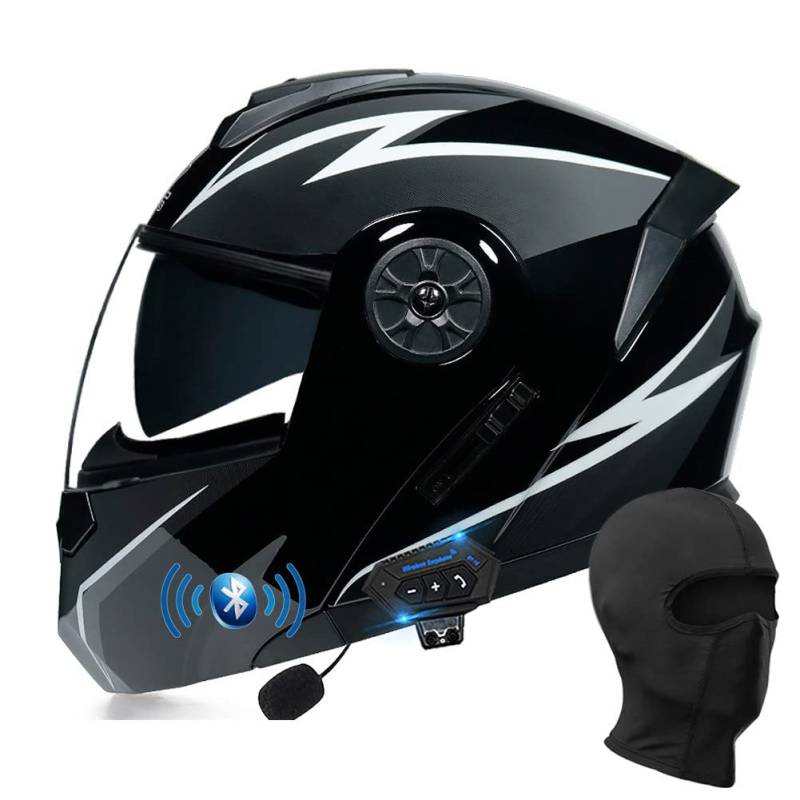 BYGMWEP Klapphelm mit Bluetooth, Integriert Motorradhelm, ECE Zertifiziert Integralhelm mit Doppelvisier, mit Eingebautem Mikrofon für Automatische Reaktion, für Erwachsene Frauen Männer von BYGMWEP