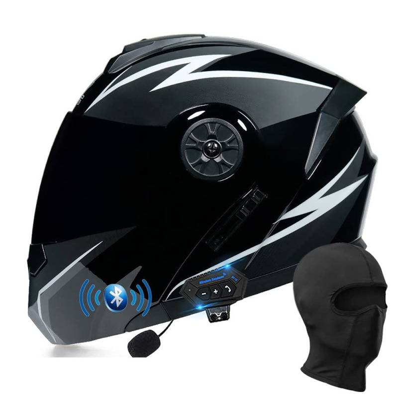 BYGMWEP Klapphelm mit Bluetooth, Integriert Motorradhelm, ECE Zertifiziert Integralhelm mit Doppelvisier, mit Eingebautem Mikrofon für Automatische Reaktion, für Erwachsene Frauen Männer von BYGMWEP