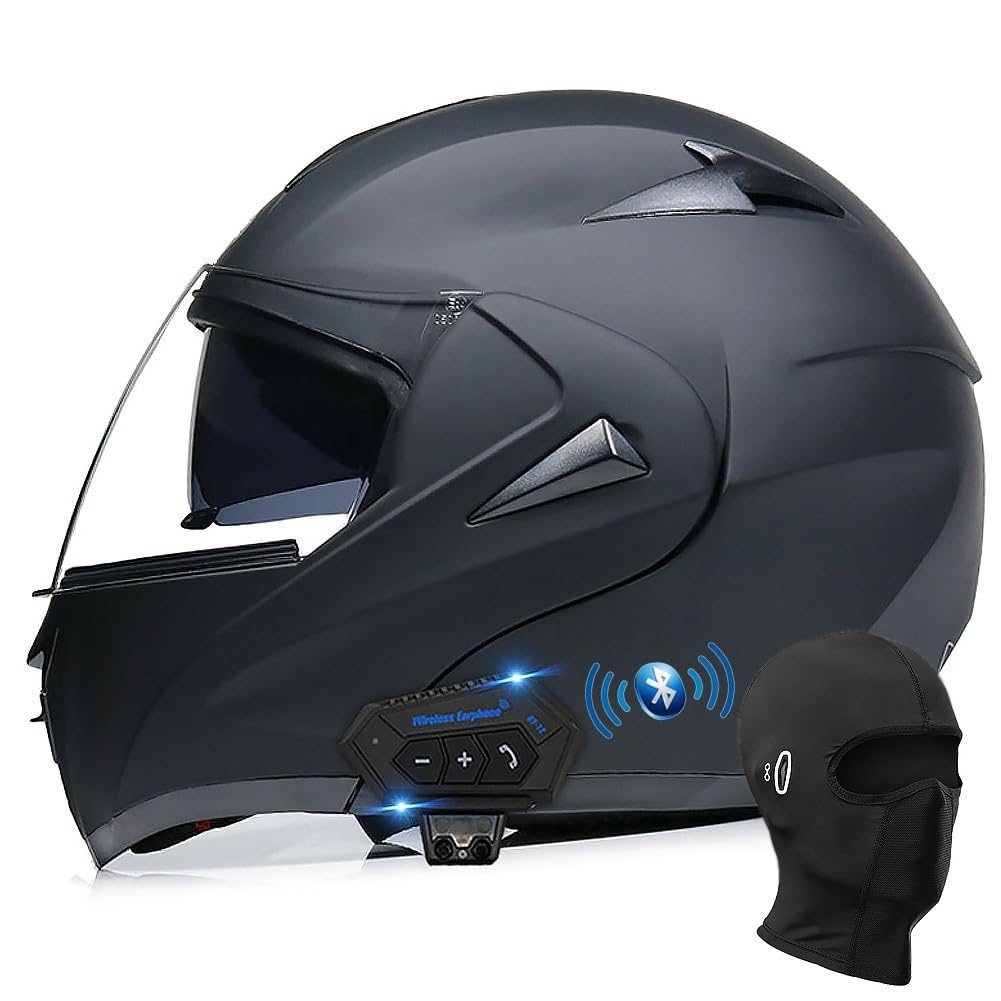 BYGMWEP Klapphelm mit Bluetooth, Integriert Motorradhelm, ECE Zertifiziert Integralhelm mit Doppelvisier, mit Eingebautem Mikrofon für Automatische Reaktion, für Erwachsene Frauen Männer von BYGMWEP