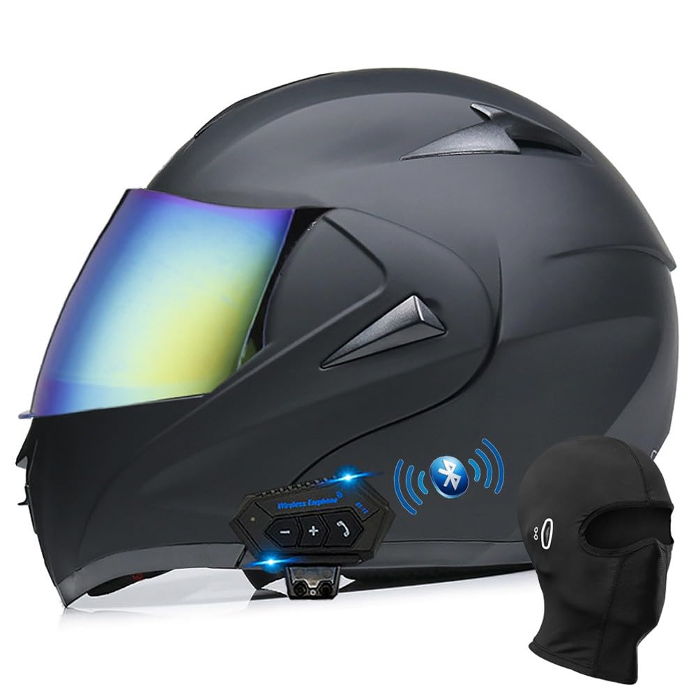 BYGMWEP Klapphelm mit Bluetooth, Integriert Motorradhelm, ECE Zertifiziert Integralhelm mit Doppelvisier, mit Eingebautem Mikrofon für Automatische Reaktion, für Erwachsene Frauen Männer von BYGMWEP