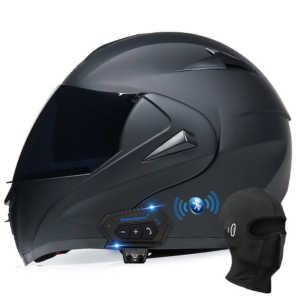 BYGMWEP Klapphelm mit Bluetooth, Integriert Motorradhelm, ECE Zertifiziert Integralhelm mit Doppelvisier, mit Eingebautem Mikrofon für Automatische Reaktion, für Erwachsene Frauen Männer von BYGMWEP