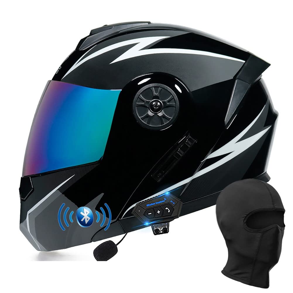 BYGMWEP Klapphelm mit Bluetooth, Integriert Motorradhelm, ECE Zertifiziert Integralhelm mit Doppelvisier, mit Eingebautem Mikrofon für Automatische Reaktion, für Erwachsene Frauen Männer von BYGMWEP