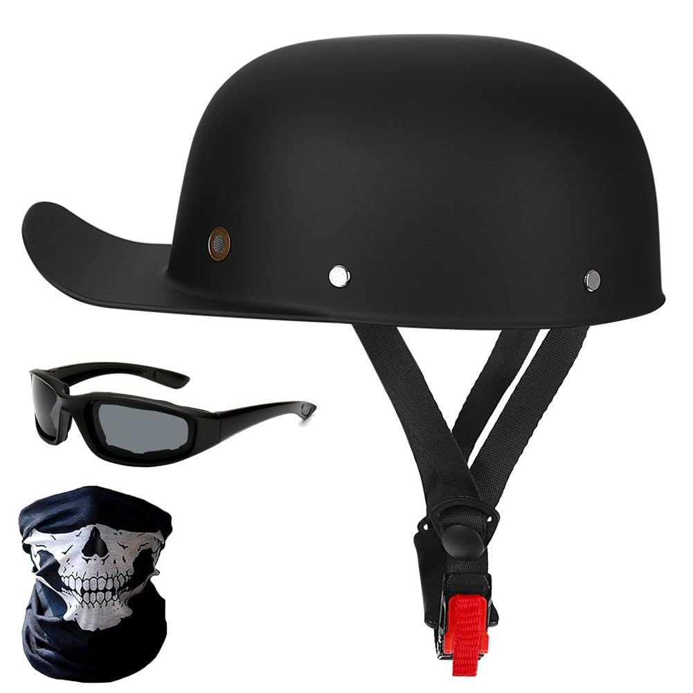 Retro Baseball Cap Motorrad Halbhelme, Halbschalenhelm mit ECE-Zulassung, Vintage Motorradhelm mit Schnellverschluss, Herren Damen Jethelm, für Cruiser Chopper Scooter M-XL von BYGMWEP