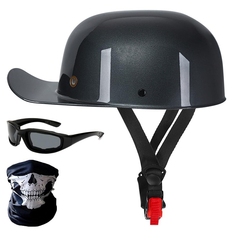 Retro Baseball Cap Motorrad Halbhelme, Halbschalenhelm mit ECE-Zulassung, Vintage Motorradhelm mit Schnellverschluss, Herren Damen Jethelm, für Cruiser Chopper Scooter M-XL von BYGMWEP