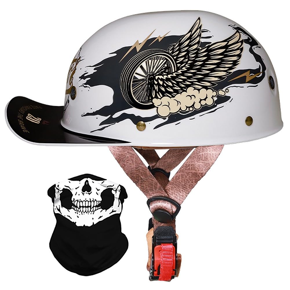 Retro Motorrad Halbhelme, Halbschalenhelm mit ECE-Zulassung, Vintage Motorradhelm Baseball Cap mit Schnellverschluss, Herren Damen Jethelm, für Cruiser Chopper Scooter M-XXL von BYGMWEP