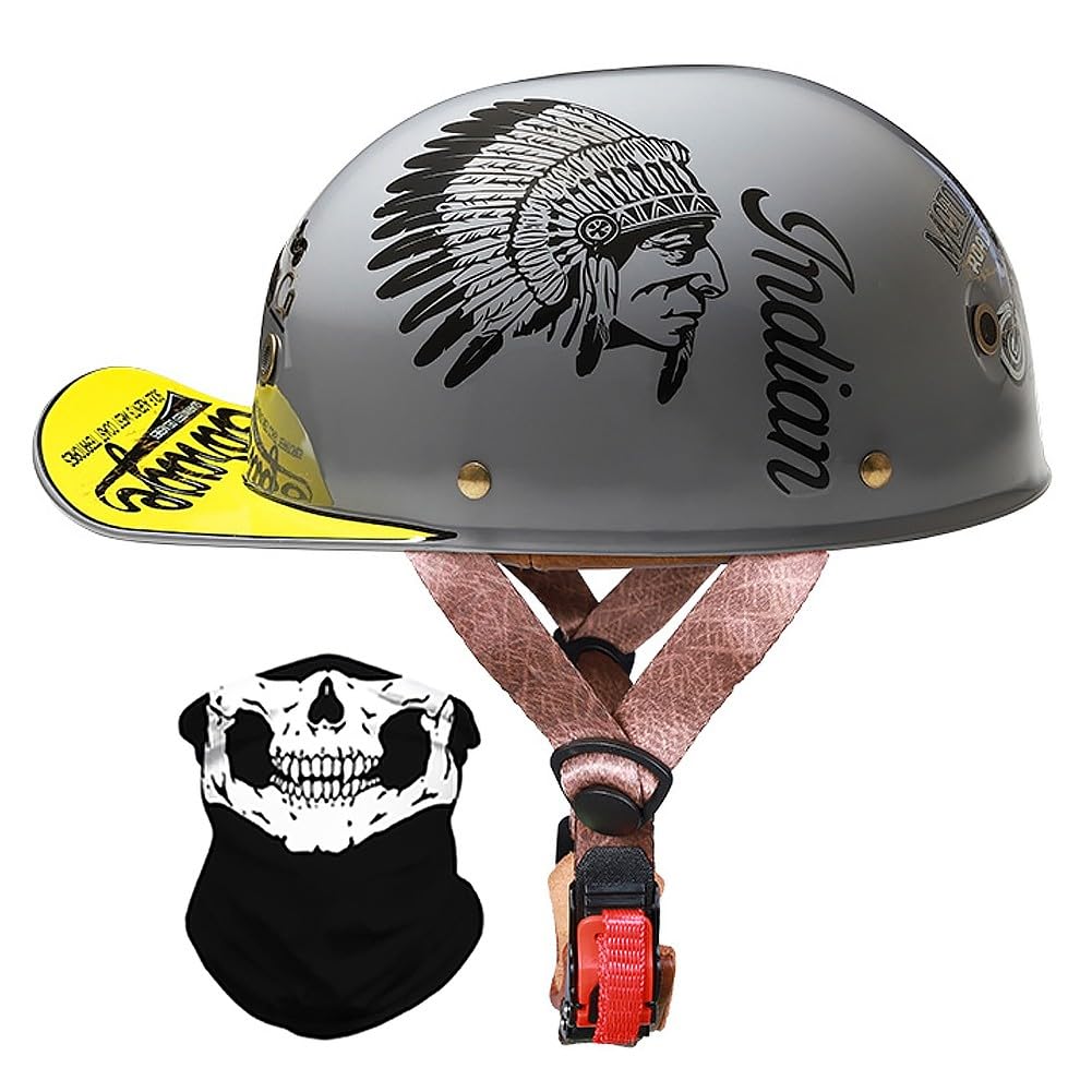 Retro Motorrad Halbhelme, Halbschalenhelm mit ECE-Zulassung, Vintage Motorradhelm Baseball Cap mit Schnellverschluss, Herren Damen Jethelm, für Cruiser Chopper Scooter M-XXL von BYGMWEP