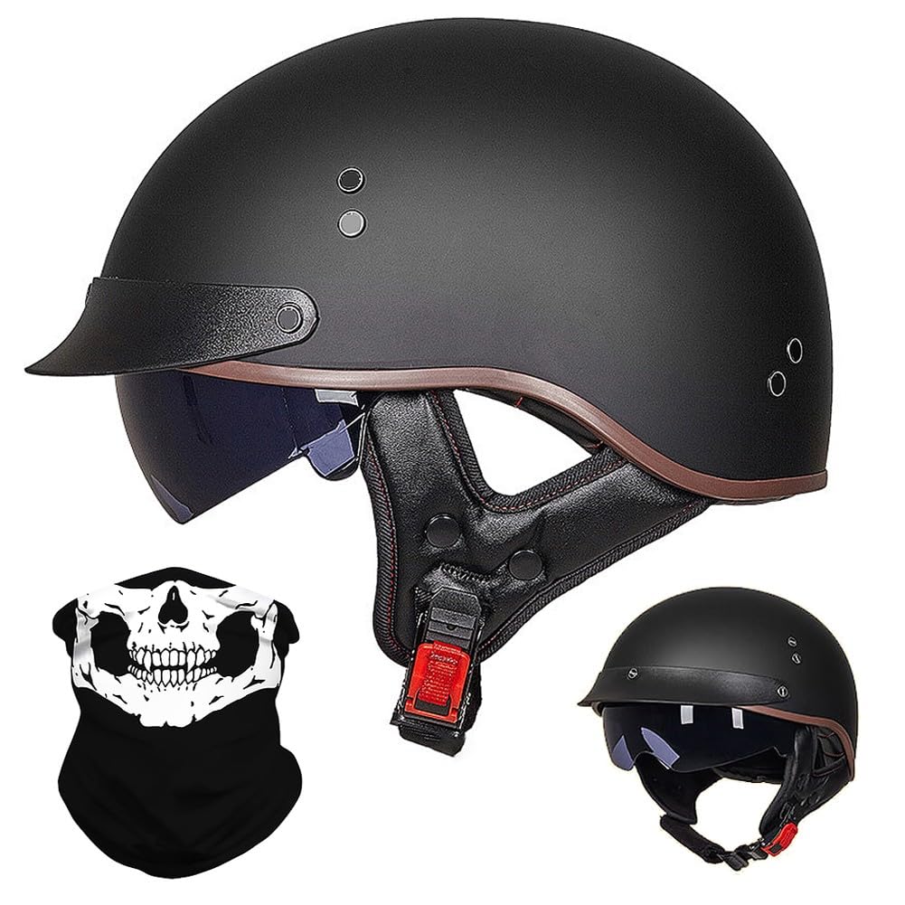 Retro Motorradhalbhelm, Halbschalenhelm mit ECE, Jethelm Retro, Chopper Helm, Retro Motorrad Helm, Scooter-Helm, Offenem Helm, mit Sonnenblende, für Männer und Frauen M~XXL von BYGMWEP