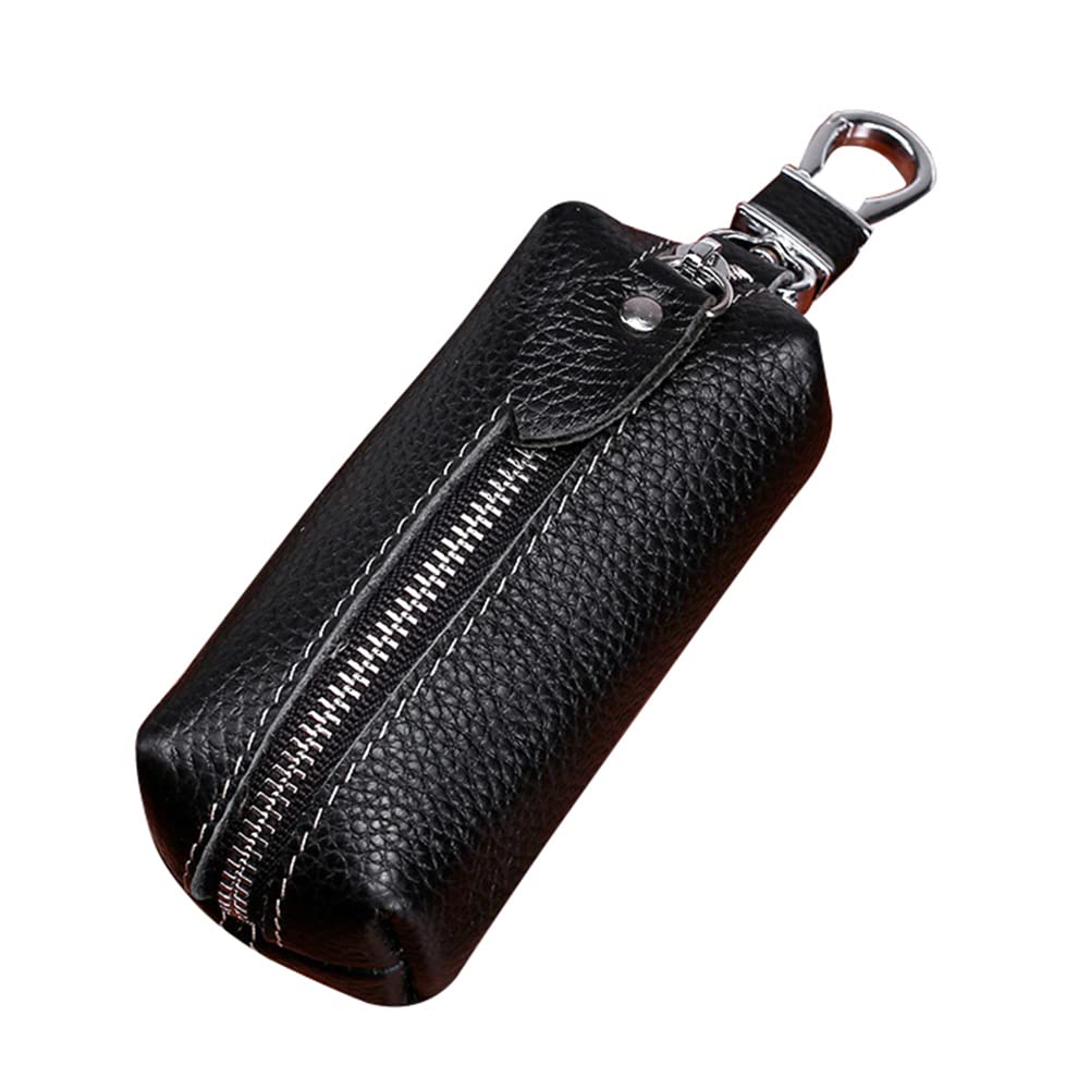 Autoschlüssel Etui Leder, Auto Schlüsselanhänger Tasche Schlüsseltasche Autoschlüssel für Damen Herren Weiches Rindsleder Brieftasche Reißverschluss Karabienerhacken Tasche mit haken, 10cmx4cm von BYNYXI