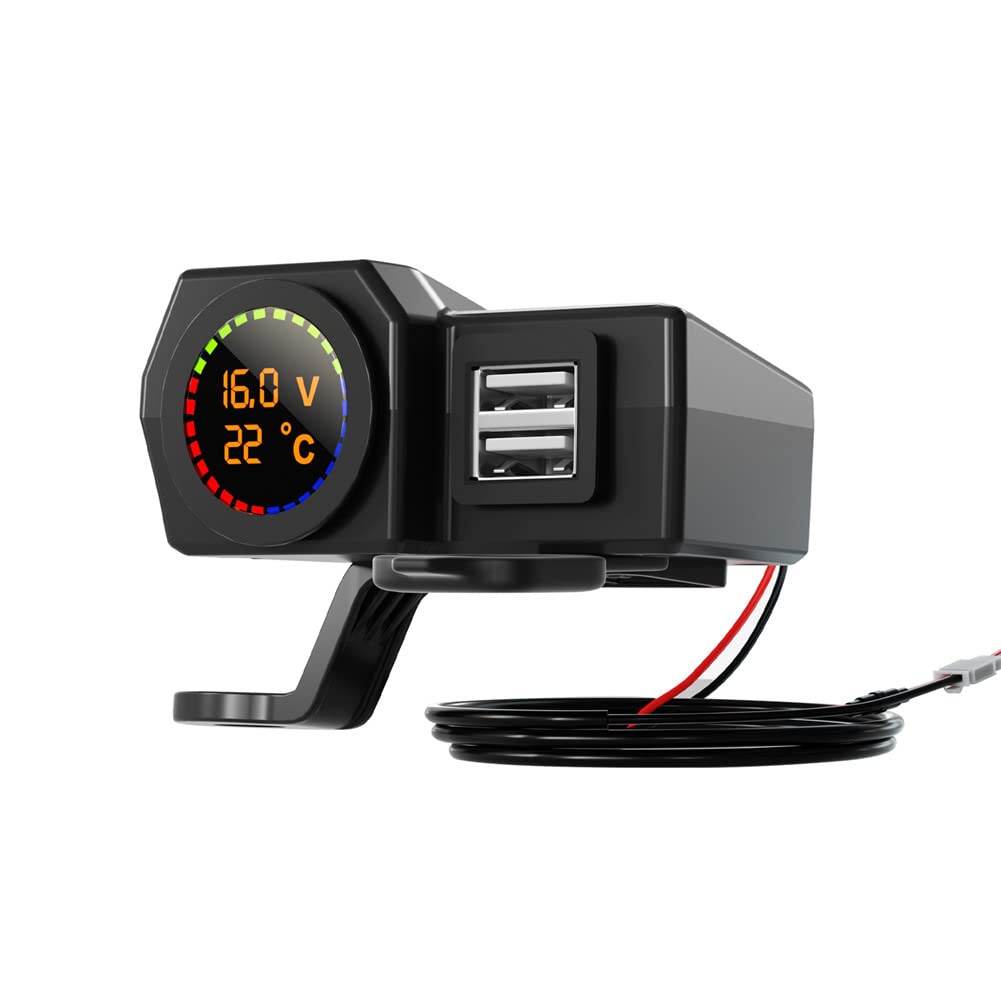 5V 3.4A Motorrad Zigarettenanzünder Dual USB Ladegerät mit Temperatur und Spannungsanzeige 12-24V KFZ USB Steckdose Schnellladung Port QC3.0 Unterstützt DCP FCP AFC QC2.0 für Handy Tablet GPS von BYNYXI