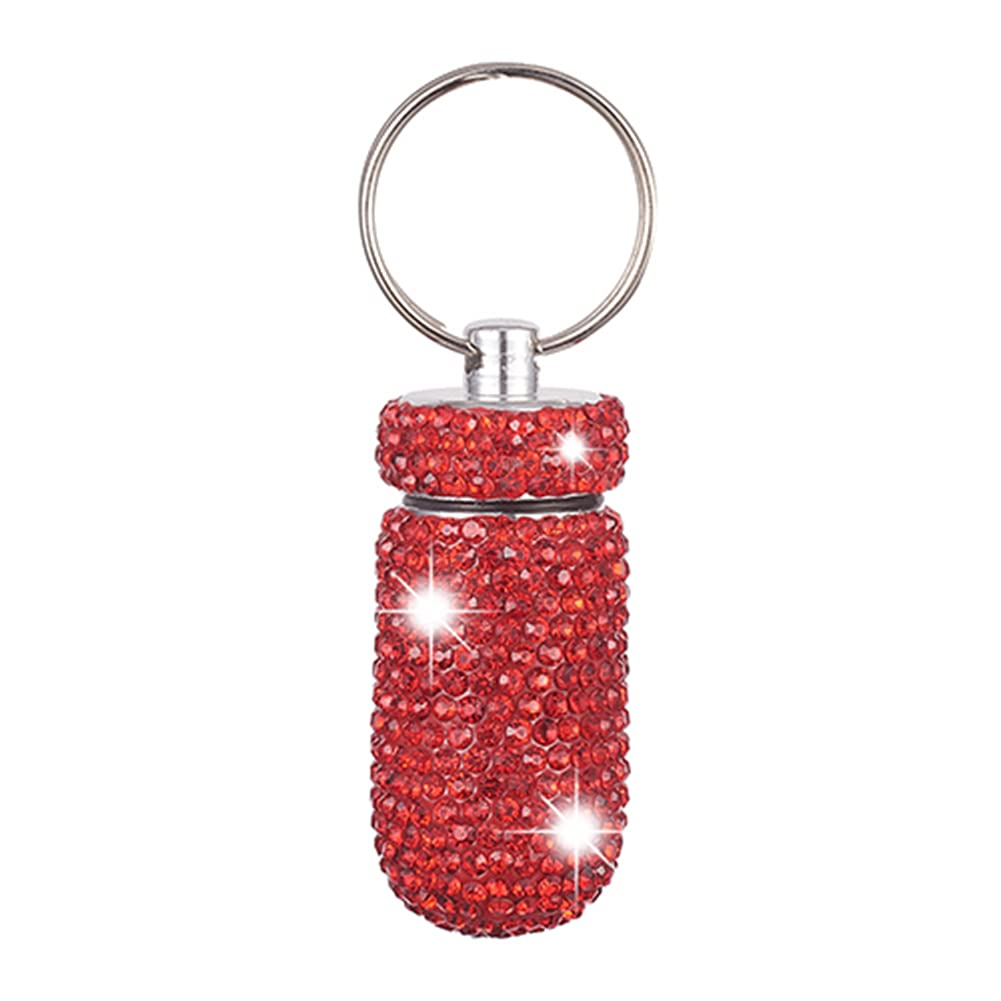 BYNYXI Glitzer Pillendose Schlüsselanhänger, Bling Pillenbox Schlüsselanhänger Mini Tragbare Pillenhalter Aluminium wasserdichte Pillendose mit Schlüsselring Keychain Tablettendose Schlüsselanhänger von BYNYXI