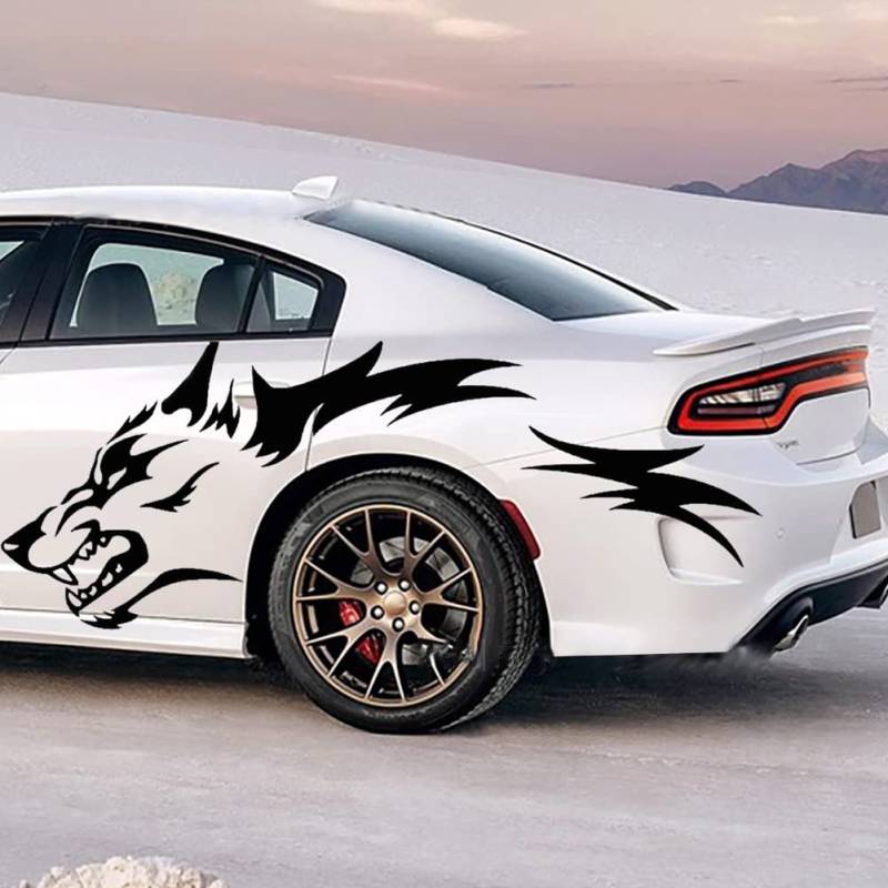 Wolf Auto Aufkleber, 2 Stück Realistische Wolfskopf Vinyl Aufkleber Seitenkörper Aufkleber Heckscheibe Tuning Wolf Car Sticker Wasserdicht Auto Fahrzeug Running Wolf Totem Autoaufkleber, 130cmx50cm von BYNYXI