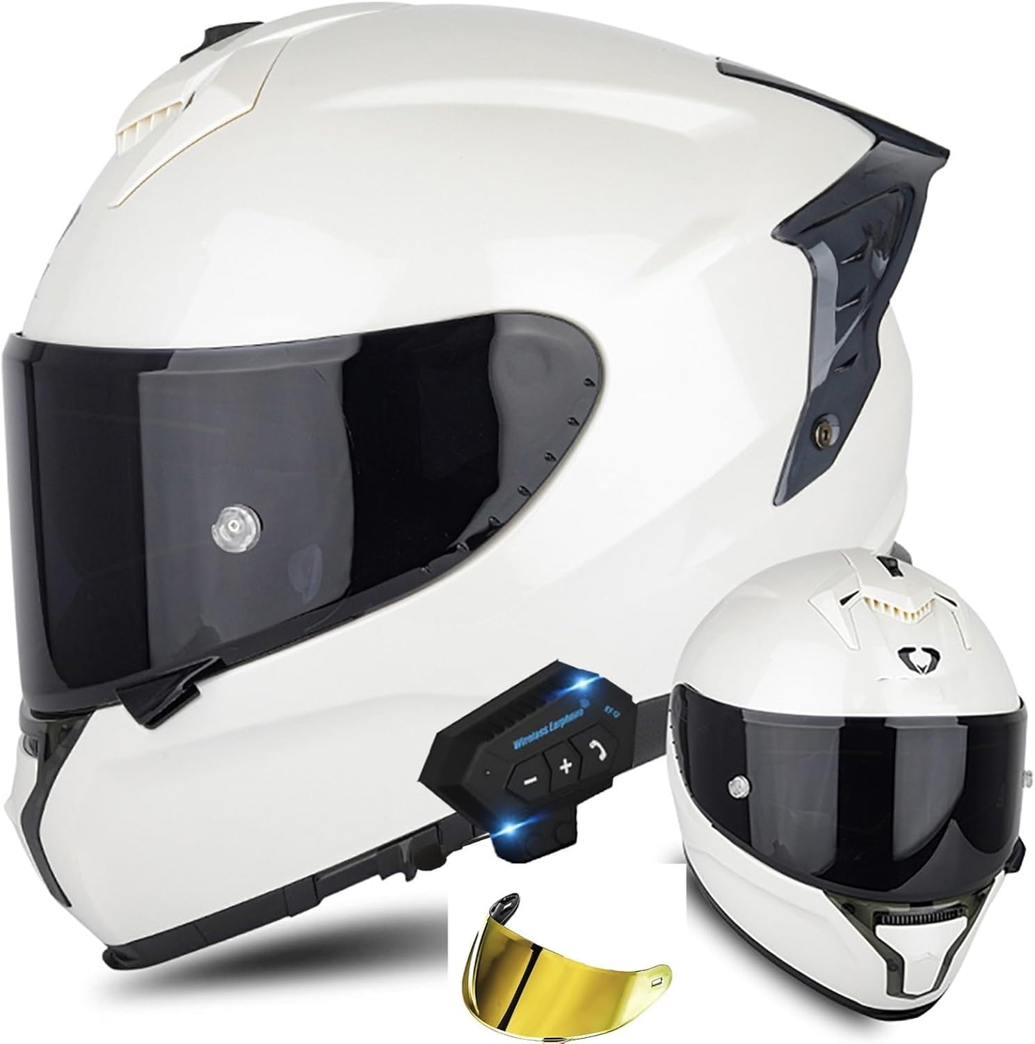 Bluetooth-Motorradhelm für Herren und Damen, Integralhelm, hochklappbar, Motorradhelm, offenes Gesicht, Chopper, Moped, Moped, Roller, modularer Motorradhelm, ECE/DOT-zertifiziert D,XXL63-64CM von BYOUQ