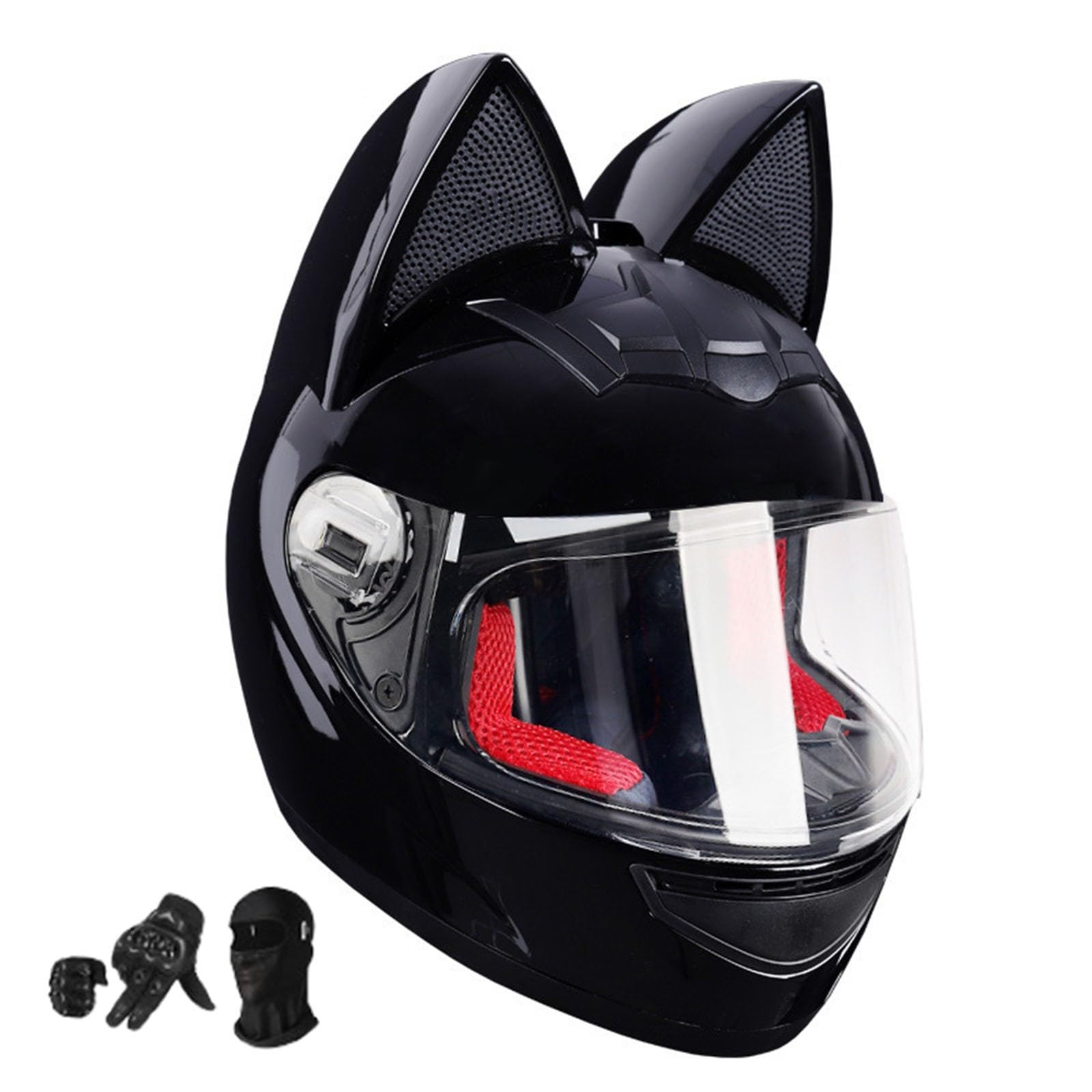 Frauen mit Katzenohren Persönlichkeit Motorradhelm mit Katzenohren Integral-Motorradhelme für (Handschuhe/Maske) ECE-Zertifizierung Integralhelm 10,M54-56CM von BYOUQ