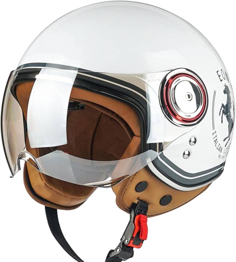 Jet-Helm mit Visier, Retro Pilot-Helm für Brillen-Träger, Roller-Helm für Frauen und Herren im Vintage-Look, Motorrad-Helm, Qualität nach ECE-Norm G,XL59-60CM von BYOUQ