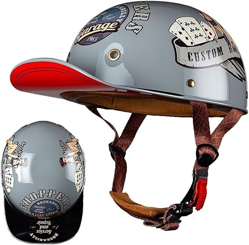 Leichter Retro-Halbgesichtshelm, Fahrrad, Vintage-Motorradhelm mit offenem Gesicht, DOT/ECE-Motorrad-Halbjet-Helm für Männer und Frauen, Motorrad-Schutzhelm F,M57-58CM von BYOUQ