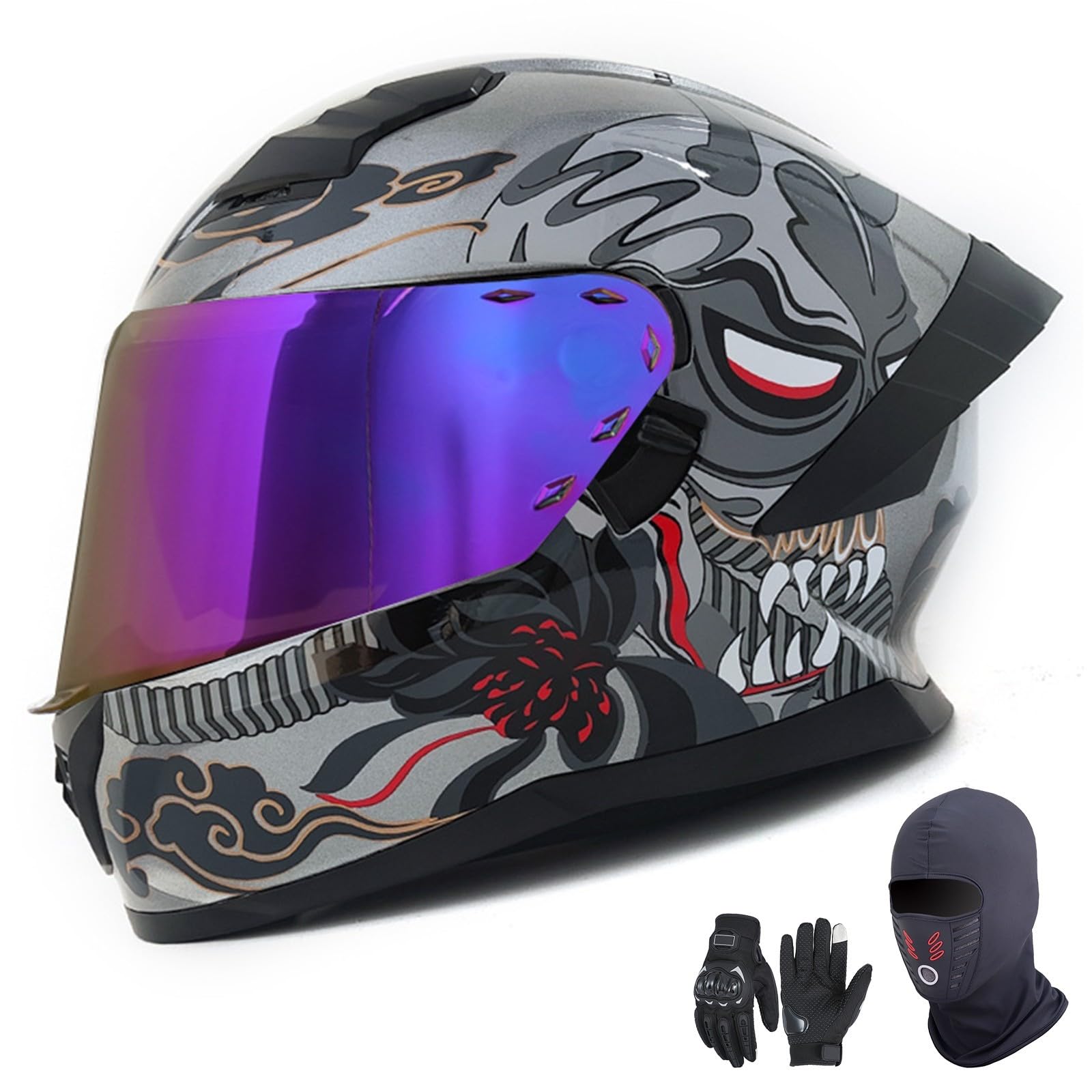 Modularer Helm Motorradhelm Herren Damen Klapphelm Jethelm mit Kinnschutz Integralhelm Scooter Roller Helm Helm Motorrad mit ECE DOT Zertifizierung 2,L59-60CM von BYOUQ