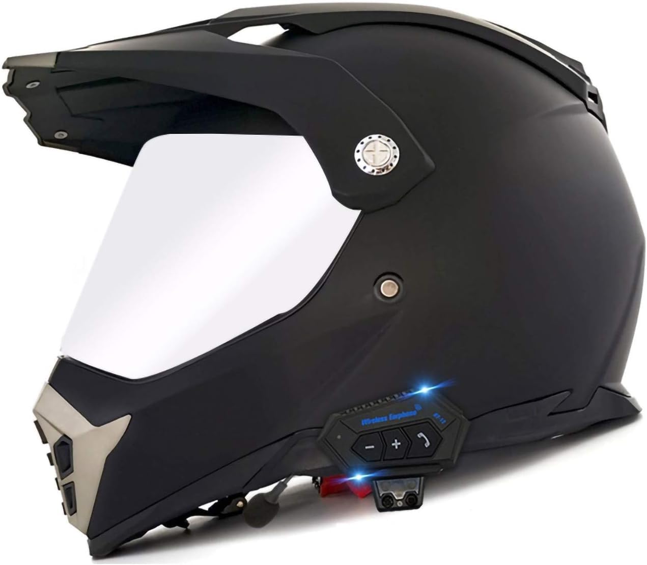 Motocross-Helm mit integriertem Bluetooth-Headset, All-Terrain-Dirt-Bike-Rennmotorradhelm mit Doppelvisier, ECE-Zertifizierung 10,S55-56CM von BYOUQ