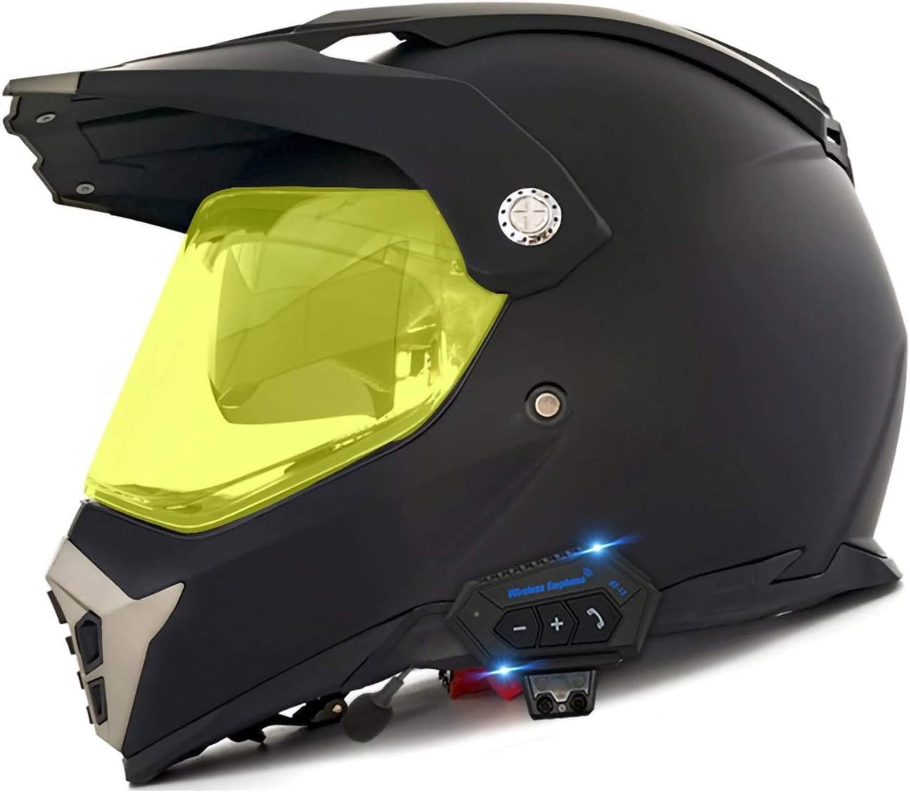 Motocross-Helm mit integriertem Bluetooth-Headset, All-Terrain-Dirt-Bike-Rennmotorradhelm mit Doppelvisier, ECE-Zertifizierung 9,L59-60CM von BYOUQ