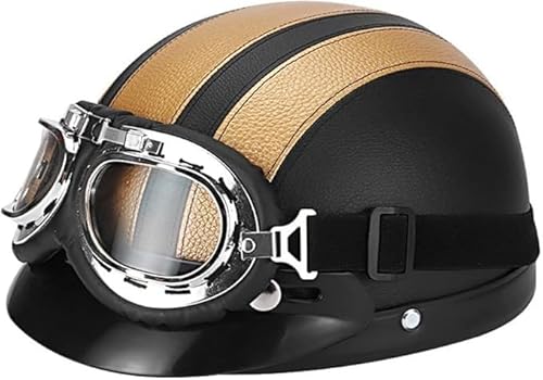 Motorrad-Halbhelm, offener Helm mit Schutzbrille und Schal, Halbgesichts-Fahrrad-Skateboard-Helm für Männer und Frauen, DOT/ECE-geprüft (55–62 cm) H,55-62CM von BYOUQ