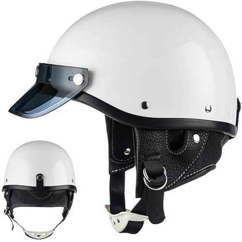 Motorrad-Halbhelm für Herren und Damen, offener Helm mit Schutzbrille und Schal, DOT/ECE-zugelassener Halbgesichts-Fahrrad-Skateboard-Helm (55–62 cm) E,S52-53CM von BYOUQ