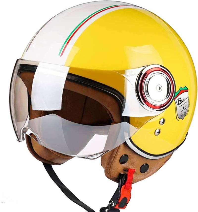 Motorrad Halbhelme Für Herren Damen Mit Abnehmbare Maske Brain-Cap Offener Helm Scooter-Helm DOT/ECE Zertifizierung E,M54-56CM von BYOUQ