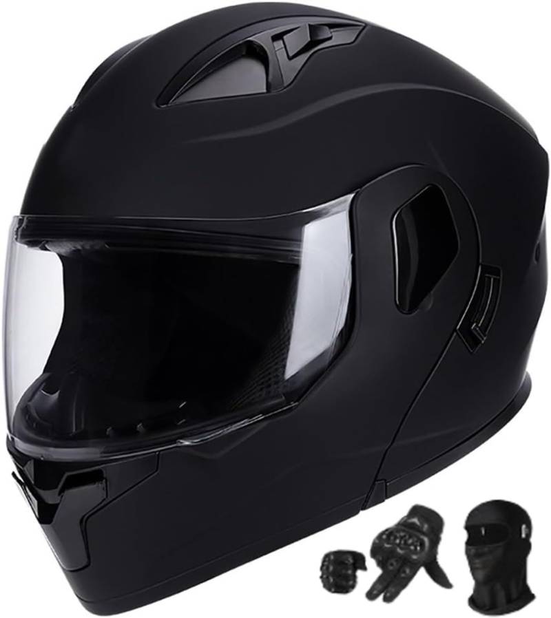 Motorrad Klapphelm Integrierter Motorradhelm Motorradhelm mit DOT/ECE-Zugelassener Helm mit Anti-Fog-Doppelvisier Vollgesichts Motorrad Rennhelm für Erwachsene C,XL61-62CM von BYOUQ