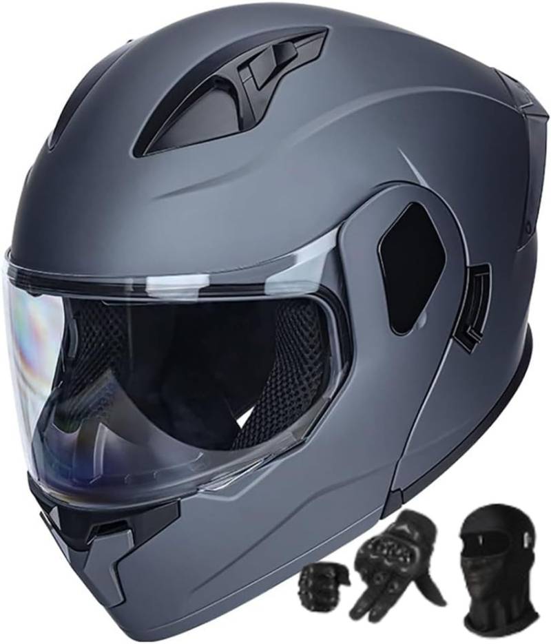 Motorrad Klapphelm Integrierter Motorradhelm Motorradhelm mit DOT/ECE-Zugelassener Helm mit Anti-Fog-Doppelvisier Vollgesichts Motorrad Rennhelm für Erwachsene E,XL61-62CM von BYOUQ