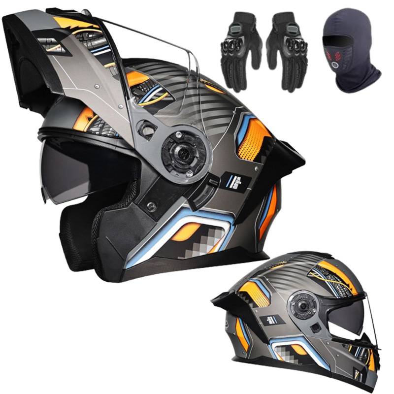 Motorradhelm Modular Helm Klapphelme ECE-geprüft, Mehrfachbelüftung Motorrad-Vollvisierhelm mit Doppelvisier, Helm für Motorräder Tragbarer Integralhelme F,M57-58CM von BYOUQ