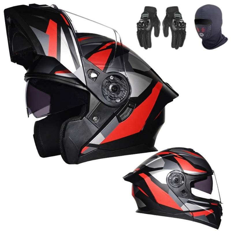 Motorradhelm Modular Helm Klapphelme ECE-geprüft, Mehrfachbelüftung Motorrad-Vollvisierhelm mit Doppelvisier, Helm für Motorräder Tragbarer Integralhelme J,S55-56CM von BYOUQ