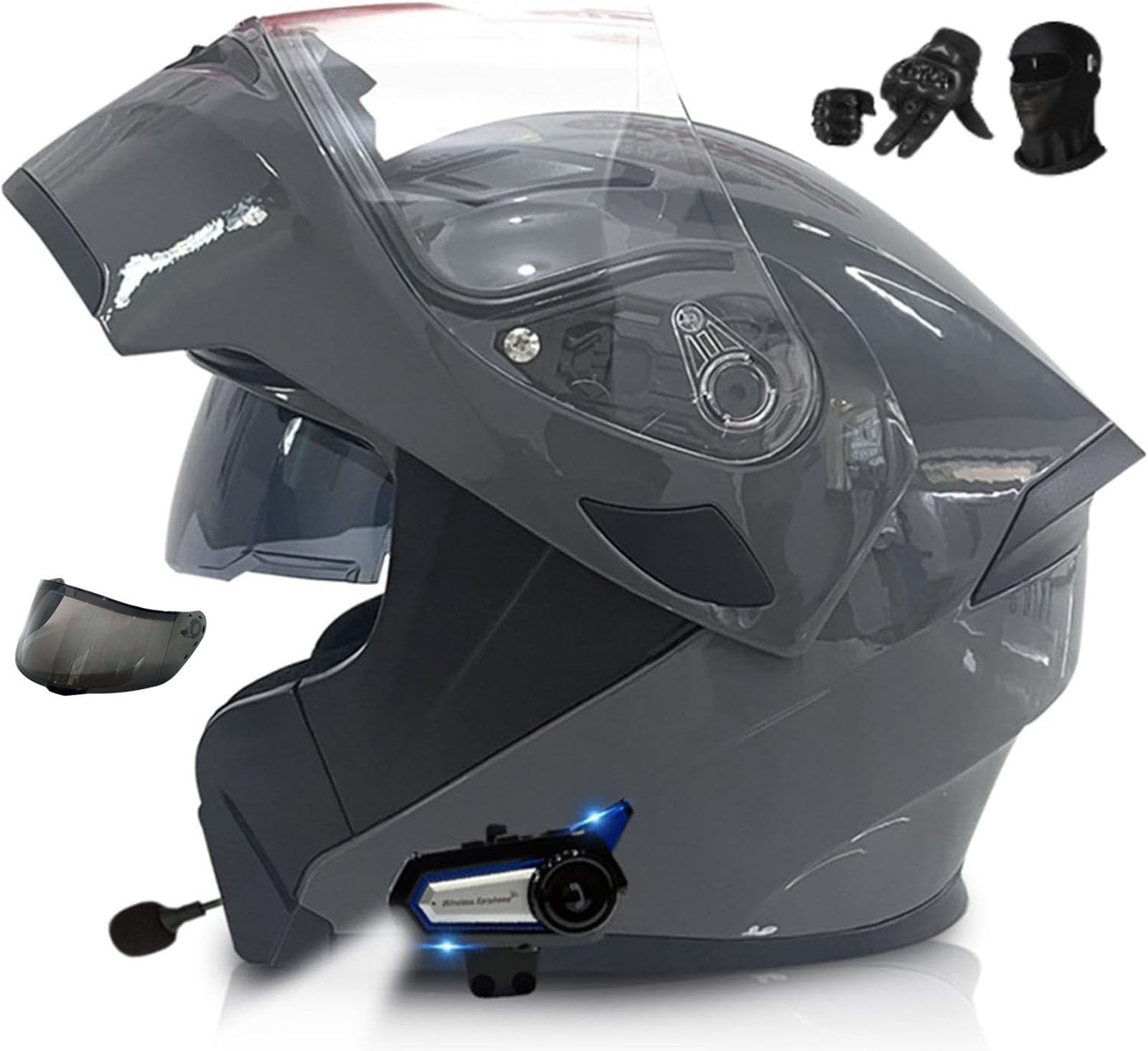 Motorradhelm mit Bluetooth Klapphelm, ECE Zertifiziert Sturzhelm, Integriert Motorradhelm, mit Doppelvisier Mikrofon Motorrad Helm für Erwachsene Damen Modularer Helm G,XXL63-64CM von BYOUQ