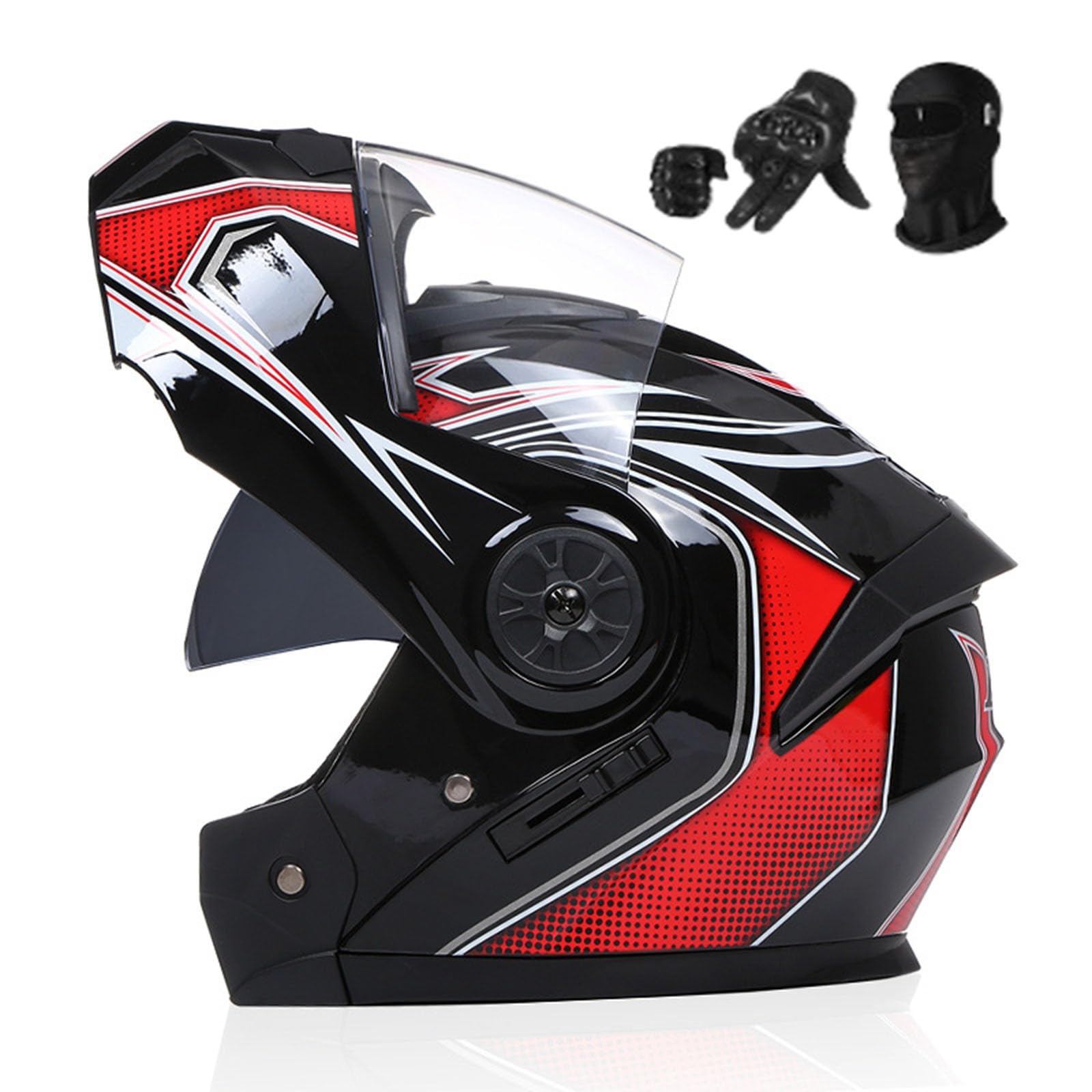 Motorradhelm mit DOT/ECE-Zugelassener Helm Motorrad Klapphelm Integrierter Motorradhelm mit Anti-Fog-Doppelvisier Vollgesichts Motorrad Rennhelm für Erwachsene A,S55-56CM von BYOUQ