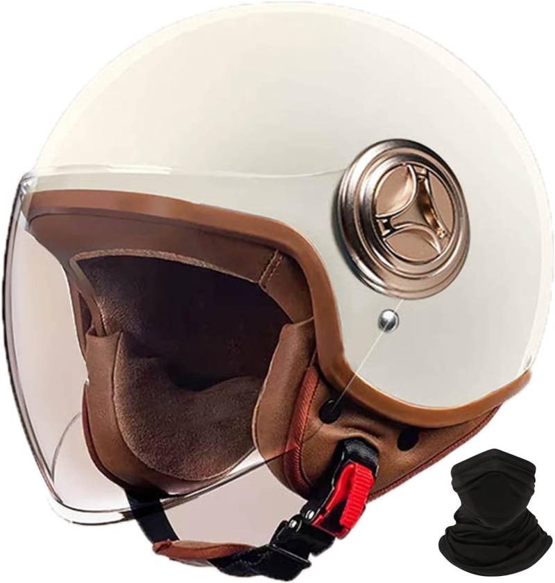 Retro-Motorradhelm Rollerhelm mit Visier offener halber Jethelm, Mopedhelm für Erwachsene Männer und Frauen DOT/ECE-geprüft B,XL61-62CM von BYOUQ