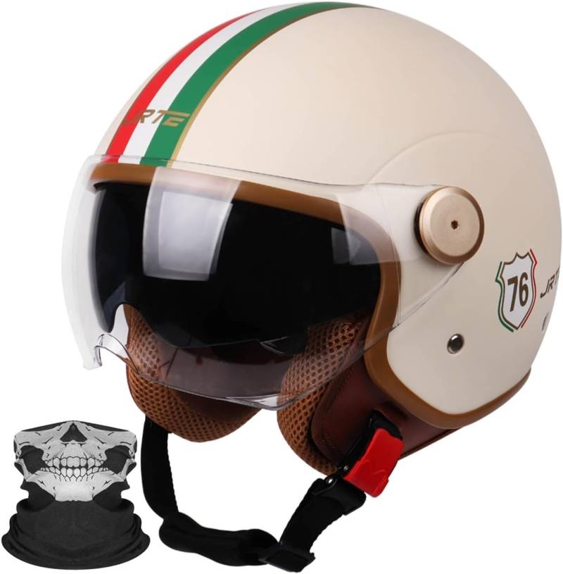 Roller-Helm für Frauen und Herren im Vintage-Look Jet-Helm mit Visier, Retro Pilot-Helm für Brillen-Träger Motorrad-Helm, Qualität nach ECE-Norm B,XL61-62CM von BYOUQ