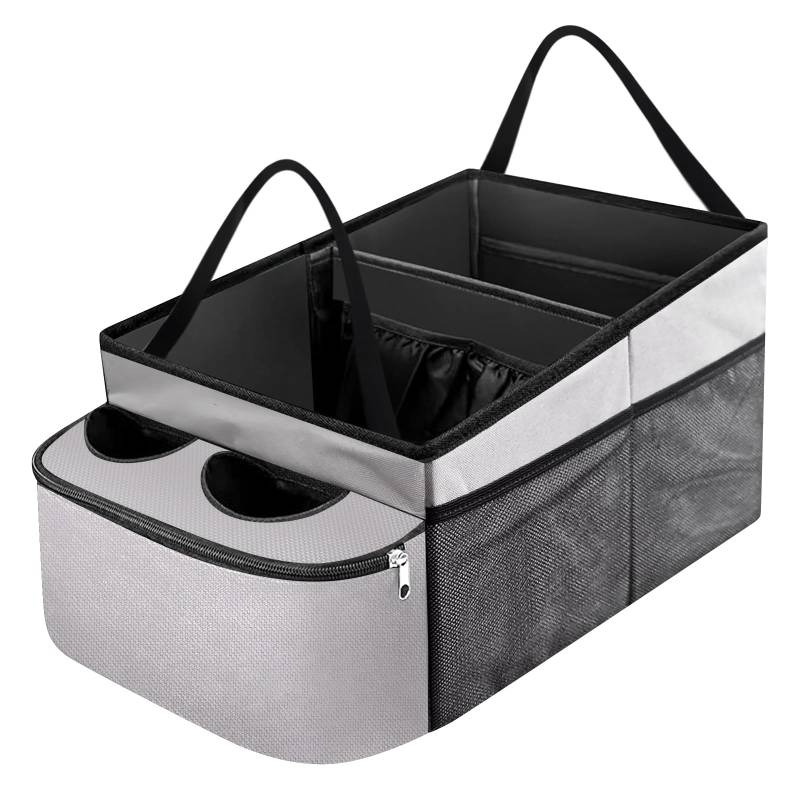 BYZESTY Auto Organizer mit Getränkehalter - Auto Organizer Kinder für Beifahrersitz, Autositz Organizer, Vorder- und Rücksitz Organizer, Auto Organizer Mittelkonsole (grau) von BYZESTY