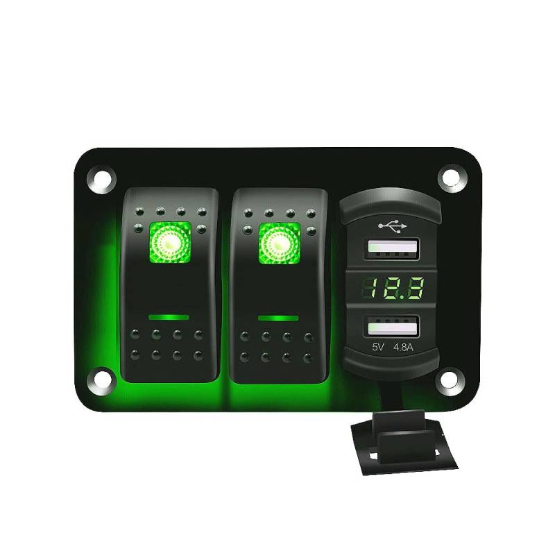 Baceyong 12V / 24V Marine Boot Auto RV LKW Dual USB-Buchse Ein-Aus-Wippschalter Bedienfeld, 2-fach Kombinationsschalttafel von Baceyong