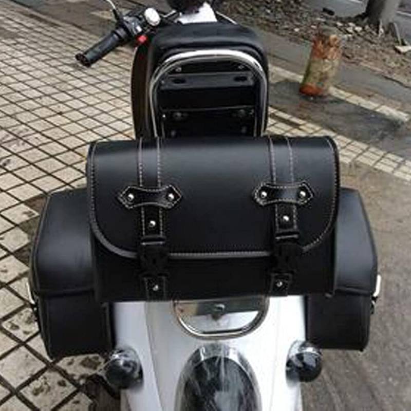 Baceyong Motorrad Werkzeug PU Leder Satteltasche, Gepäckaufbewahrungstasche - Schwarz - Wetterfest - avec 2 sangles de fixation von Baceyong