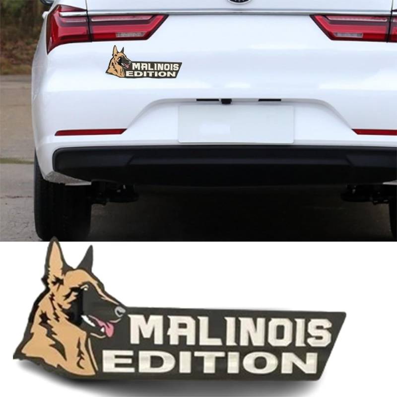 Dog Car Badge Laser Cutting Car Emblem,3D Dogs Badge Rated Car Emblem,Automotive Car Badge Decals Stickers,Rectangle Mirror Acrylic Badge Sticker,Car Exterior Emblems Badge (Belgian Malinois) von Badimoo