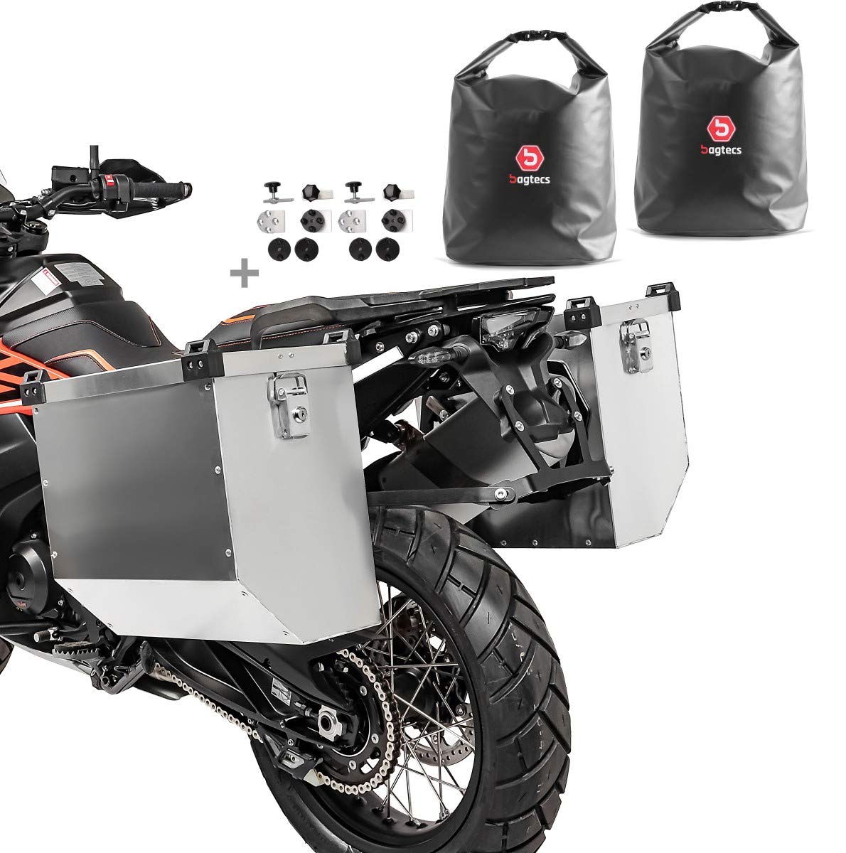 Bagtecs Set Motorrad Alukoffer Atlas 2x36l + Drybag Innentaschen + Anbaukit von Bagtecs