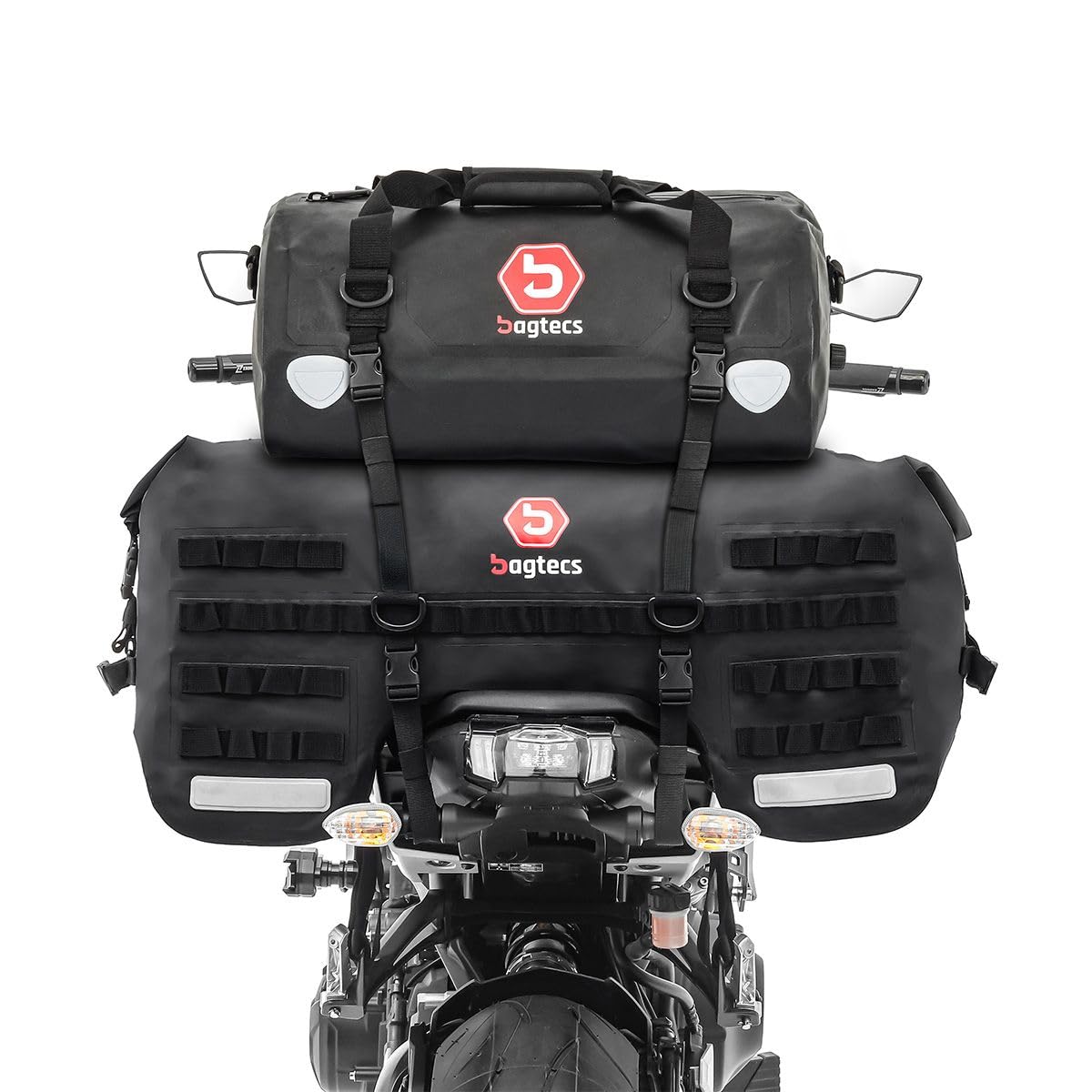 Motorrad Hecktasche Set Bagtecs SX70 + XF30 Volumen 100 L Drybag Wasserdicht von Bagtecs